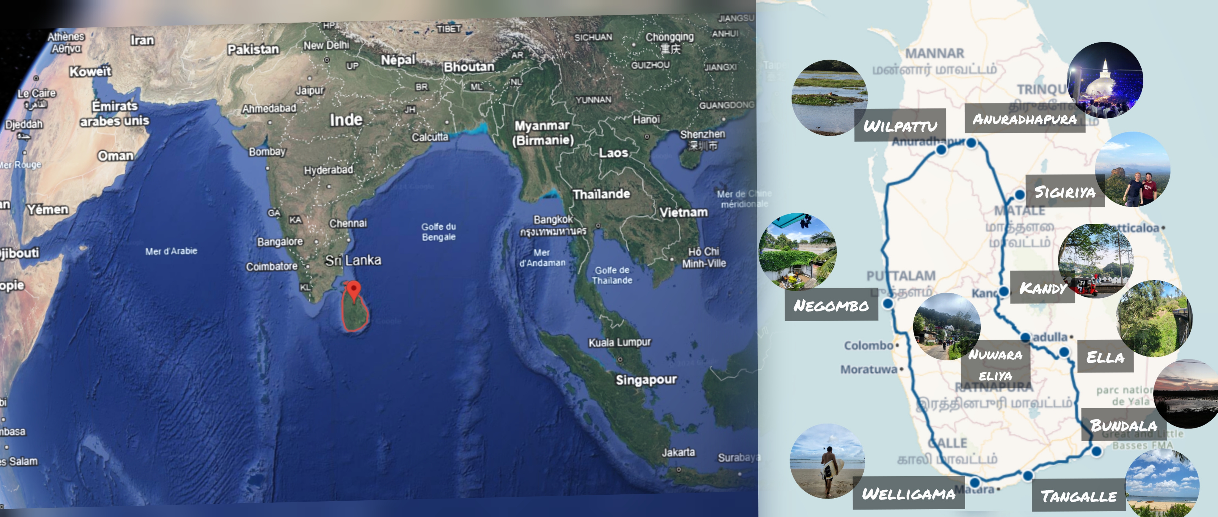 Google earth Sri Lanka et itinéraire