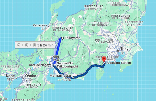 Notre itinéraire de Takayama à Hakone / EN: our itinerary from Takayama to Hakone